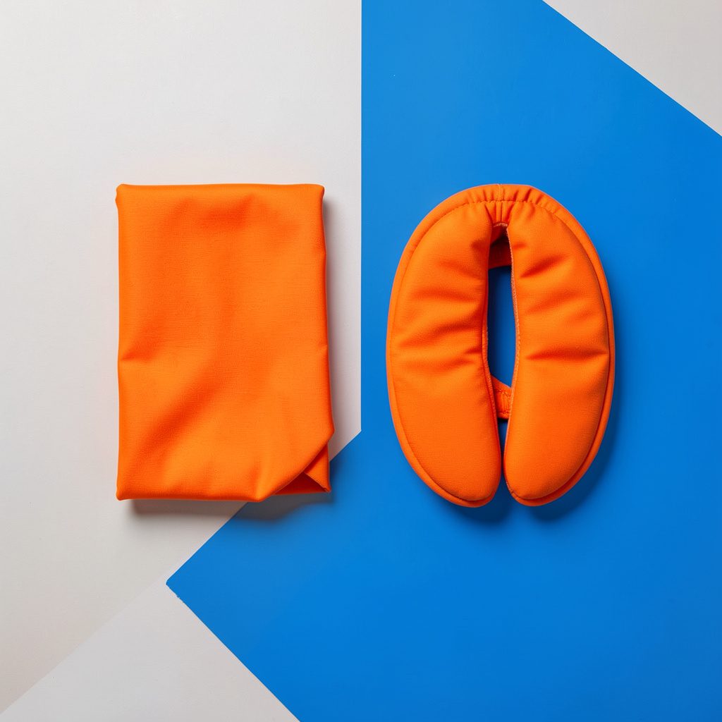 Weize foldable safety earmuffs in bright orange, shown folded and unfolded on a neutral background